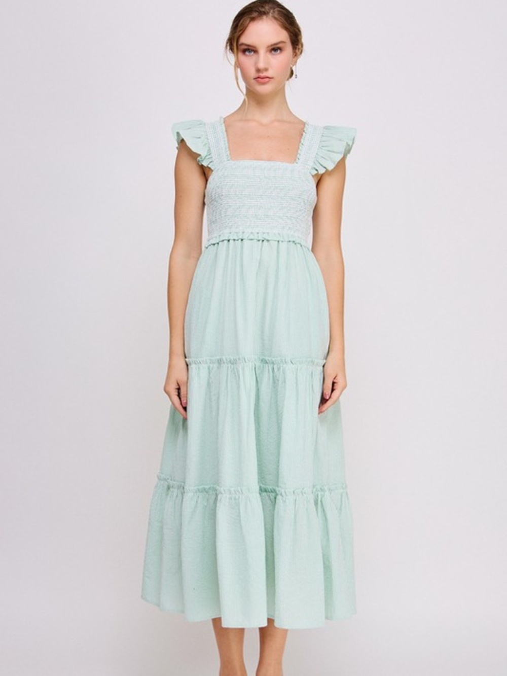 Smocked Ruffle Strap Tiered Midi Dress